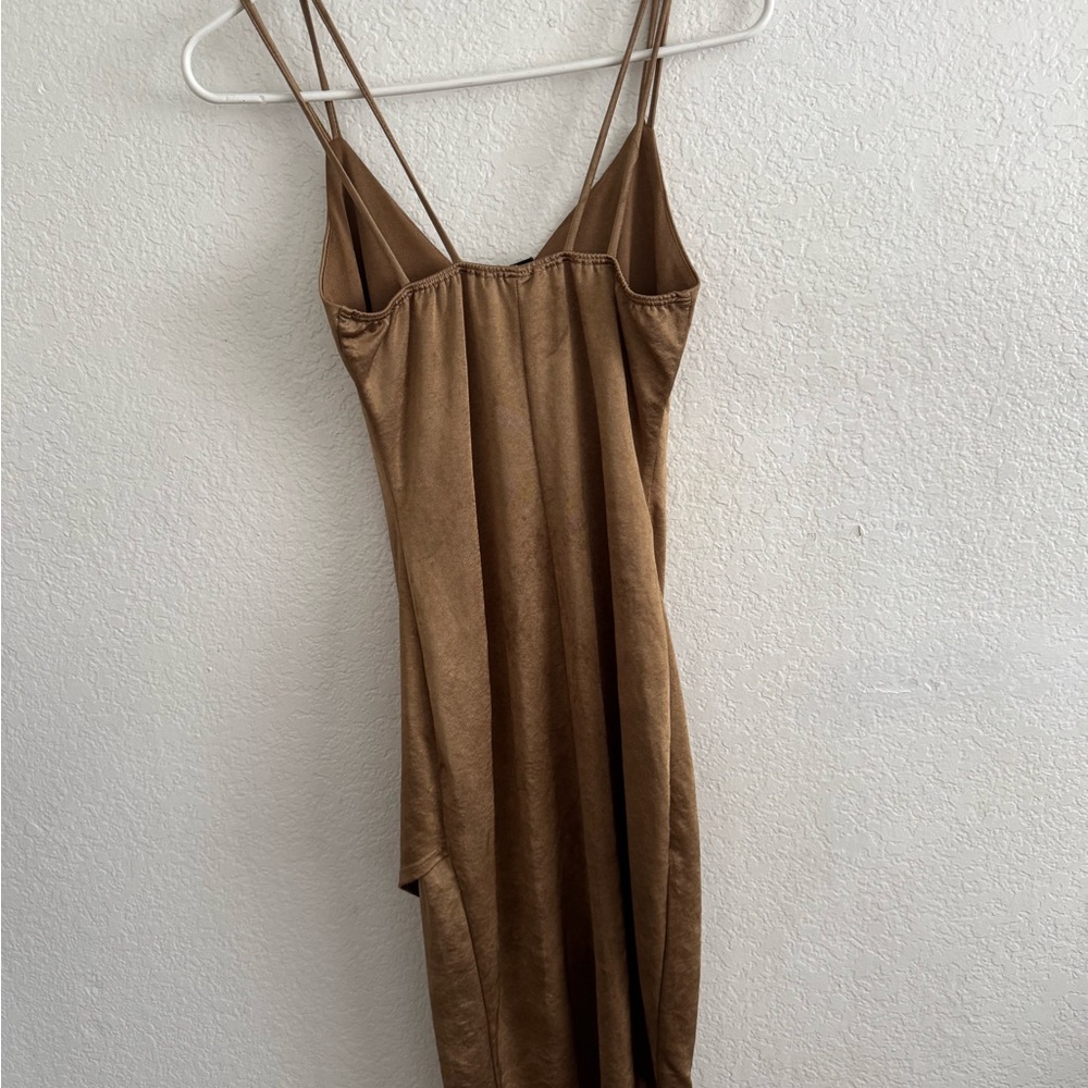 Elegant Brown Spaghetti Strap Dress
